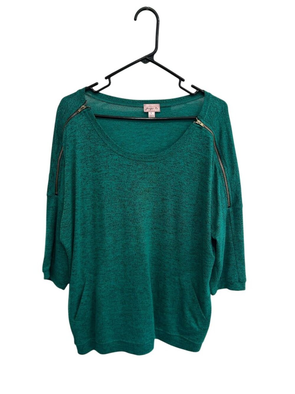Juniper Ln Large Green 3/4 Sleeve Top Zipper Detail Gardencore Boho Chic